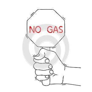 NO GAS. Shortage resources. Message of global gas crisis on paper. Editable hand drawn contour. Sketch in minimalist
