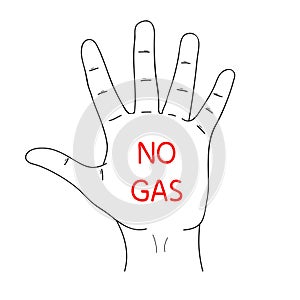 NO GAS. Shortage resources. Message of global gas crisis on paper. Editable hand drawn contour. Sketch in minimalist photo