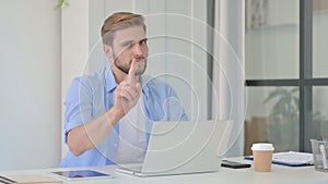 No Gesture by Head Shake by Young Creative Man at Work