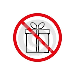 No gift allowed sign. Present prohibition symbol. Vector no gifting icon. photo