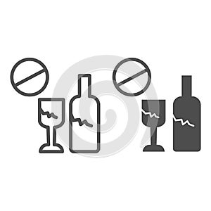 No glass or bottles line and glyph icon. Broken glass ban vector illustration isolated on white. Broken package