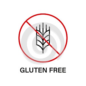 No Gluten Food Diet. Gluten Free Line Icon. Allergy Wheat Forbidden Symbol. Gluten Nutrition Ban Logo. Organic Grain Red