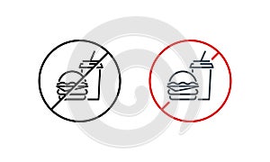 No hamburger, no drink icon. No junk food. Health care concept. Vector on isolated white background. EPS 10 photo