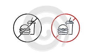 No hamburger, no drink icon. No junk food. Health care concept. Vector on isolated white background. EPS 10