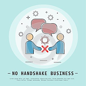No handshake business deal vector illustration. Modern flat thin line icon design. Stop coronavirus concept. Two businessman