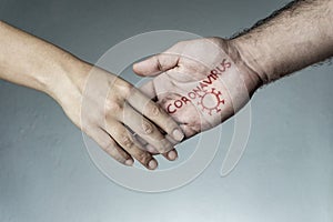 No handshake and coronavirus concept.Restrict handshakes to contain Coronavirus COVID-19 infection
