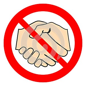 No handshakes, prohibition sign. Prohibition sign with handshake symbol, vector illustration. photo