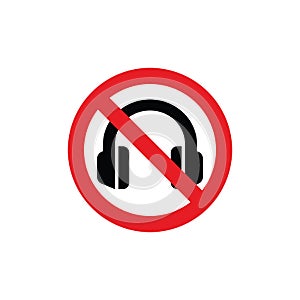 No headphones red prohibition vector sign. Do not wear headphones