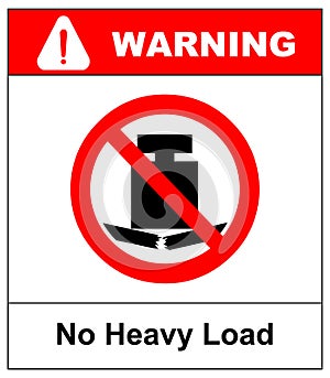 No heavy load, do not place heavy objects on surface, prohibition sign, vector illustration.