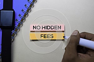 No Hidden Fees text on sticky notes isolated on office desk