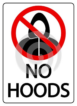 No hoods, prohibition sign with symbol and text.