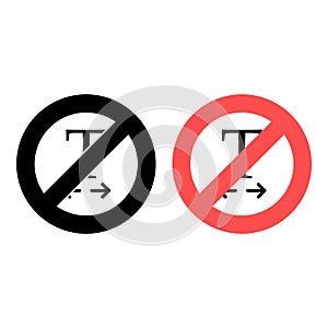 No horizontal, text icon. Simple glyph, flat  of text editor ban, prohibition, embargo, interdict, forbiddance icons for ui