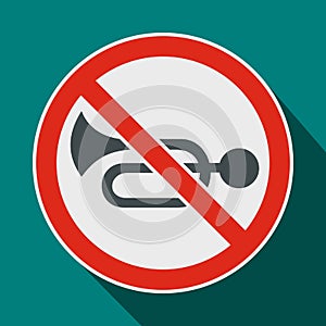 No horn traffic sign icon, flat style