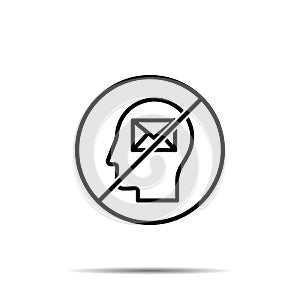 No human, brain, email icon. Simple thin line, outline vector of mind process ban, prohibition, forbiddance icons for ui and ux,