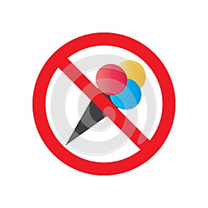 No ice cream allowed sign on white background. Vector illustration