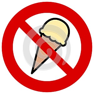 No ice cream icon. Forbidding sign clipart. Vector illustration