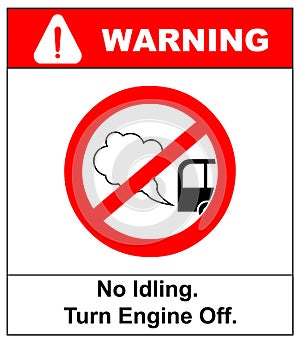 No idling or idle reduction sign on white background. vector illustration. turn engine off. prohibition symbol in red