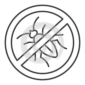 No insects thin line icon, pest control concept, Stop cockroach parasite warning sign on white background, Anti bug icon