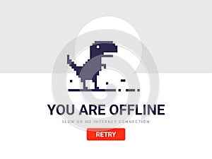 No internet connection pixel dinosaur offline art bad connection vector computer digital web concept network technology.