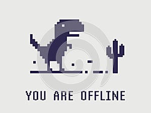 No internet connection pixel dinosaur offline art bad connection vector computer digital web concept network technology.