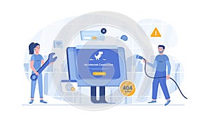 No Internet Connection. Web page not loading. Offline error, No Wi-Fi signal. The network cable is disconnected. Vector