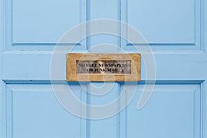 No junk mail precaution on door, London