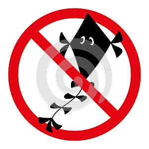 No kite flying - ban on kite flying sign, vector red crossed out circle symbol with kite illustration