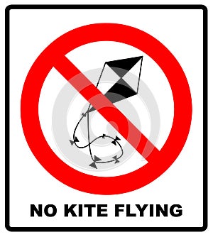 No kite flying sign. Vector illustration. Warning prohibition banner with red circle isolated on white