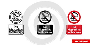 No kitesurfing in this area prohibitory sign icon of 3 types color, black and white, outline. Isolated vector sign