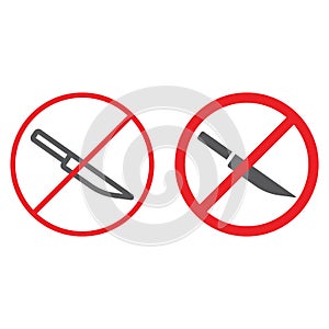 No knife line and glyph icon, prohibited and forbidden, no sharp sign, vector graphics, a linear pattern on a white