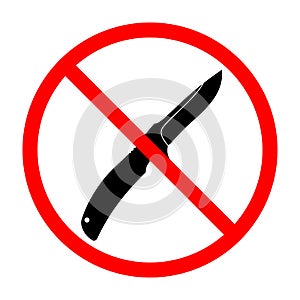 No Knife sign. Knife ban sign. Dangerous weapon. Prohibition sign