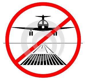 NO landing Icon. plane no lands on the runway isolated. vector illustration. do not landing down