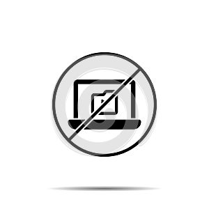 No laptop, folder, videos, online training icon. Simple thin line, outline vector of online traning ban, prohibition, embargo,