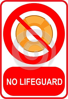 No lifeguard sign with life buoy and text