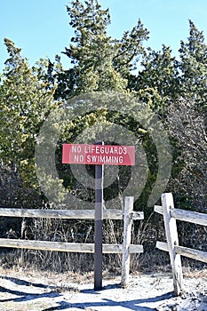 No Lifeguards No Swimming Sign