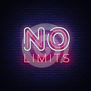 No Limits Neon Text Vector. No Limits neon sign, design template, modern trend design, night neon signboard, night