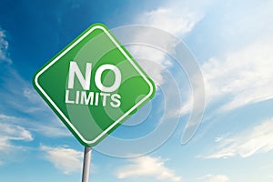 No limits road sign with blue sky and cloud backgound