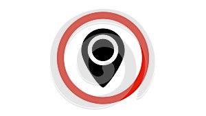 no location pin icon road sign animation. simple red circle prohibition Not Allowed Sign road motion design 4k with