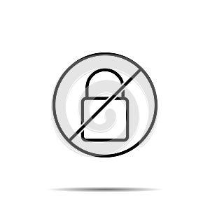 No lock icon. Simple thin line, outline vector of web ban, prohibition, embargo, interdict, forbiddance icons for ui and ux,