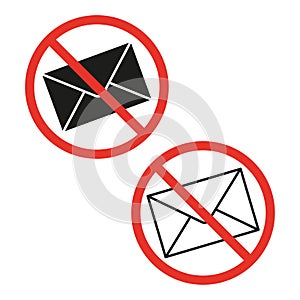 No mail icon. No mailing. Spam ban. Vector illustration. stock image.