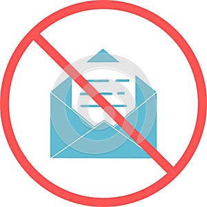 No mail sign or no shipping flat vector icon isolated in white background for apps mobile, print and websites. Warning label.