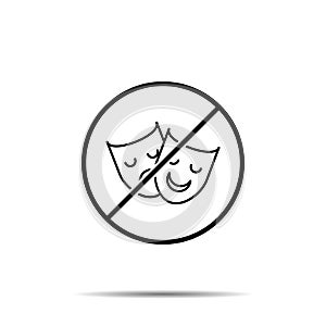 No mask, theater icon. Simple thin line, outline vector of cinema ban, prohibition, embargo, interdict, forbiddance icons for ui