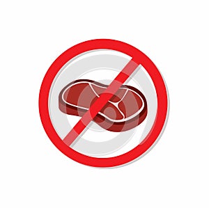 No meat sign symbol icon, vegetarian, beef fresh meat information campaign flat illustration in white background vector