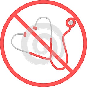 No medical healthcare sign or no stethoscope flat vector icon isolated in white background for apps mobile, print and websites. Wa