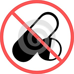 No medicine sign or no drug flat vector icon isolated in white background for apps mobile, print and websites. Warning label.
