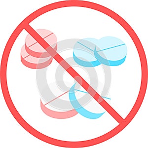 No medicine sign or no drug flat vector icon isolated in white background for apps mobile, print and websites. Warning label.