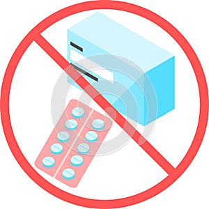 No medicine sign or no drug flat vector icon isolated in white background for apps mobile, print and websites. Warning label.