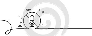 No microphone line icon. Mute mic sign. Continuous line with curl. Vector