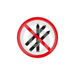 No missiles allowed sign. Prohibited weaponry symbol. Red and black restriction icon. Vector warning design. photo