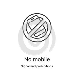 no mobile icon vector from signal and prohibitions collection. Thin line no mobile outline icon vector illustration. Linear symbol